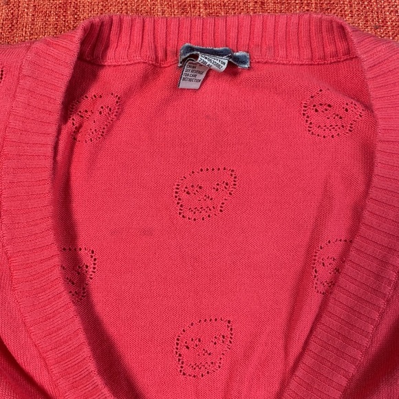 Y2K Watermelon Hot Pink Skull Knit Cardigan Sweater - Picture 10 of 11